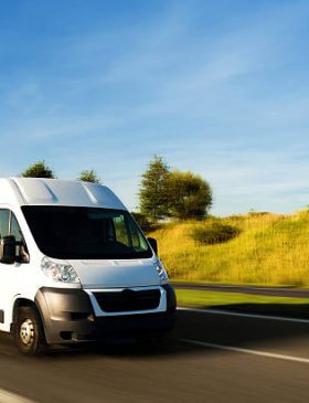 A van speeding on the highway A van speeding on the highway