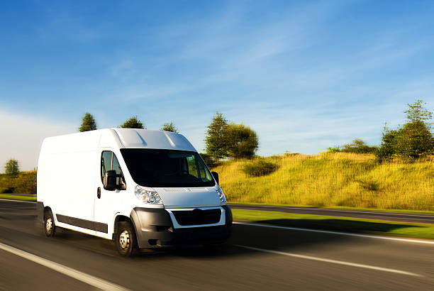 A van speeding on the highway A van speeding on the highway